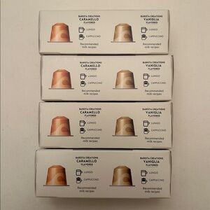 Nespresso Barista Creations flavored coffee capsules 4 Sample Boxes 2 Pods each